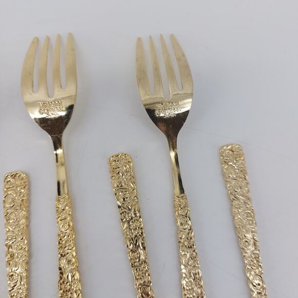 National Stainless Japan Salad Fork Gold Set of 10 Hollywood Regency - Picture 12 of 15